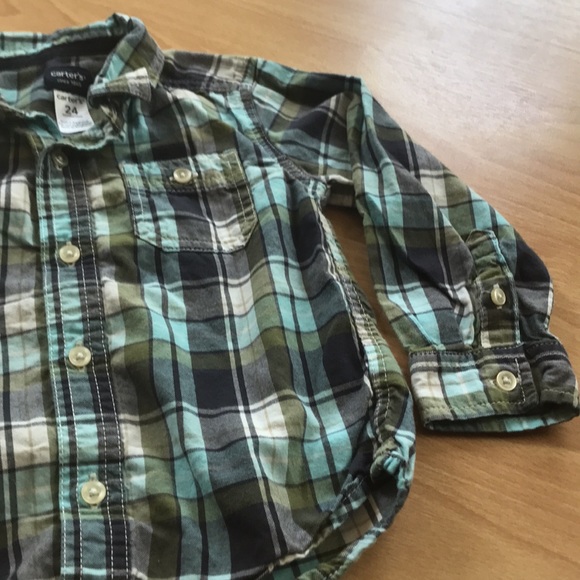 8/$25 Carter's Blue and Green Plaid Button Down Shirt 24 months - Picture 4 of 11